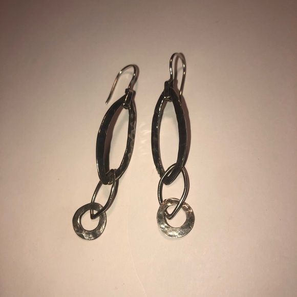 SILPADA Sterling Silver Oblong & Circles Hammered Shepherds Hook Earrings 2.6” - Picture 3 of 6